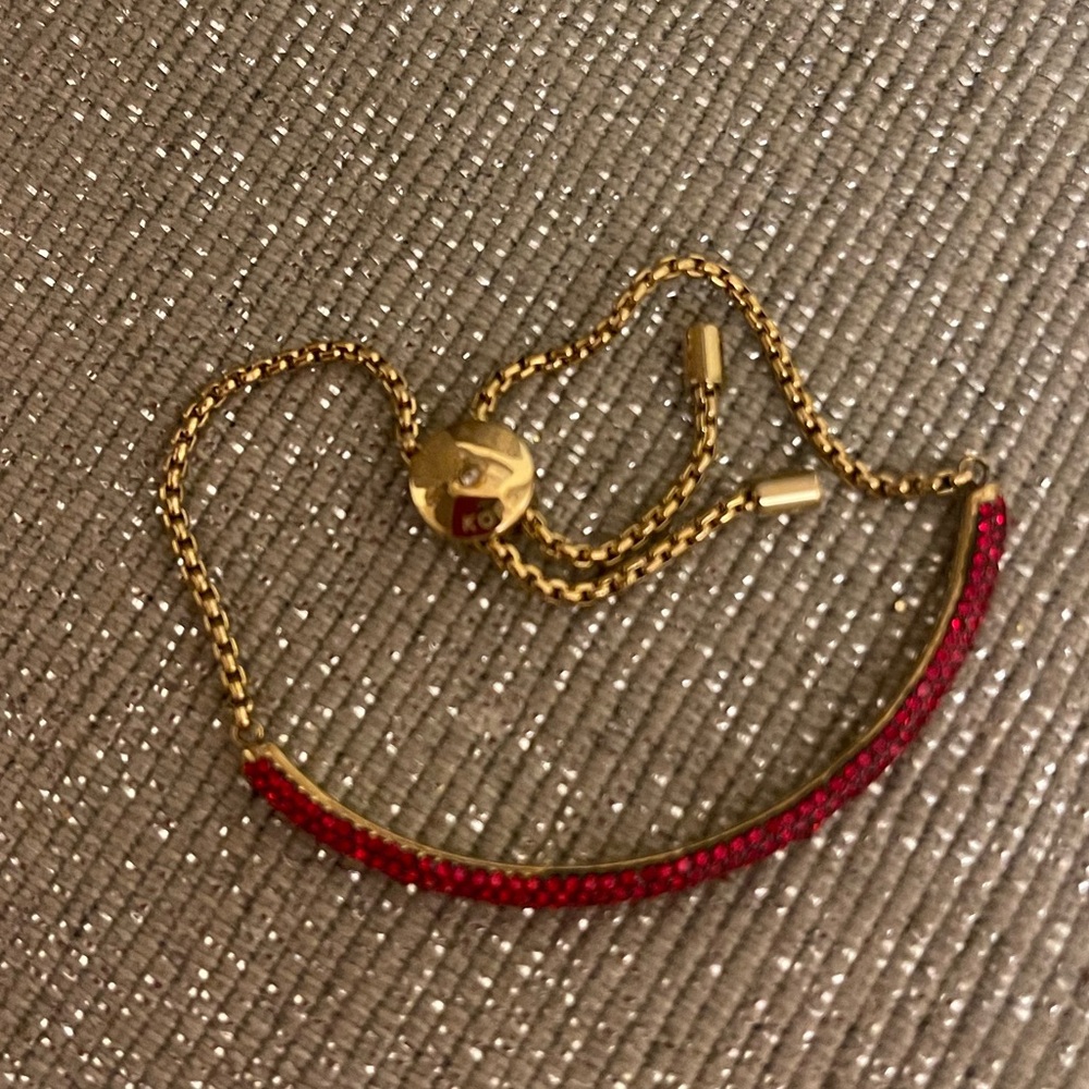 Michael Kors Adjustable Fuchsia Rhinestone Gold and Red Bracelet - Picture 4 of 11